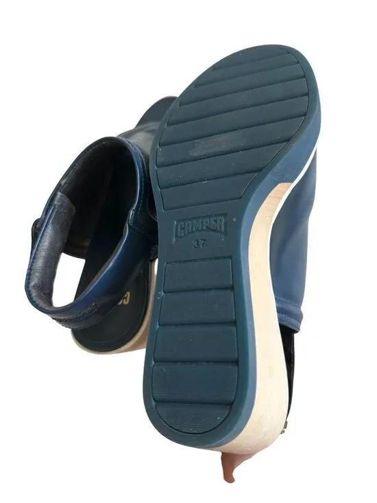 CAMPER Navy Blue Leather Peeptoe Wedges Size 37 - Picture 7 of 7